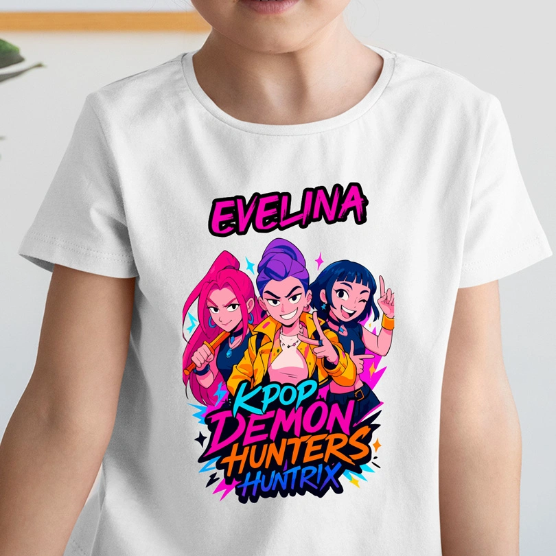 Tricou KPop Demon Hunters Huntrix copii – personalizat, bumbac 100