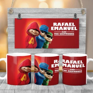 Cană Alvin şi veveriţele ambalată pentru cadou, personalizată cu nume, perfectă pentru copii.