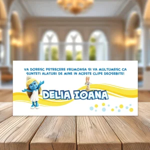 Plicuri bani botez Ştrumfiţa pentru fetițe – design adorabil, carton lucios premium, personalizabile