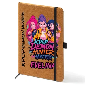 agendă Huntrix Demon Hunters personalizată cu nume din piele reciclată A5