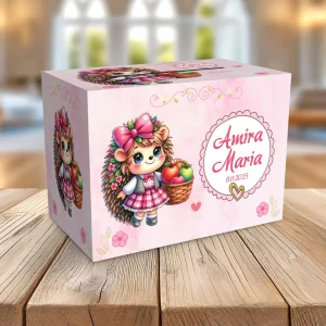 Cutie cu Arici pentru plicuri de bani botez, personalizată, din carton fotografic, 33x23x23 cm