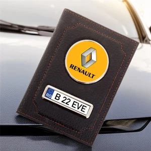 portofel Renault personalizat din piele cu logo și număr de înmatriculare