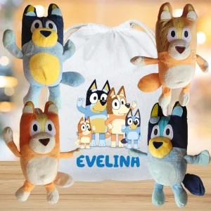 Set de plușuri Bluey Family cu săculeț personalizat pentru copii
