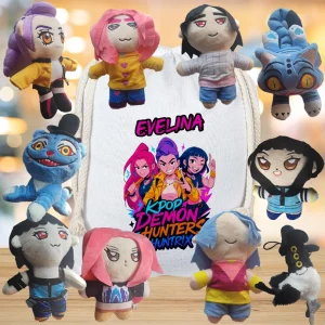 Set de pluşuri Huntrix Kpop Demon Hunters cu săculeţ mare personalizat cu nume