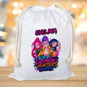 Săculeţ mare personalizat cu nume pentru pluşuri Kpop Huntrix