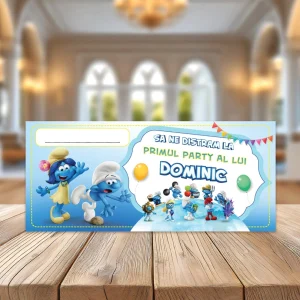 Plicuri de bani cu Ştrumfi pentru botez, din carton lucios premium, ideale pentru evenimentele copiilor.