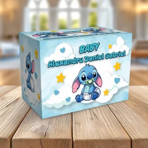 Cutie pentru plicuri de bani cu Stitch, carton fotografic, 33x23x23 cm, decor eveniment