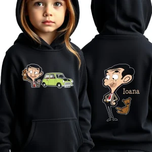 Hanorac Mr. Bean personalizat pentru copii, fără fermoar, cu glugă și buzunar frontal