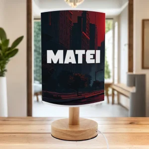 Lampă de birou Deadpool personalizată cu nume, bază din lemn, USB, veioză LED