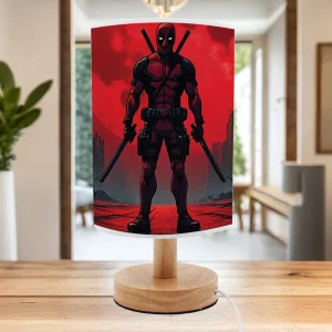 Lampă de birou Deadpool personalizată cu nume, bază din lemn, USB, veioză LED