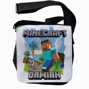 geantă de umăr Minecraft personalizată cu nume pentru copii