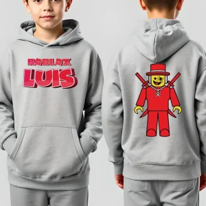 Hanorac Roblox Sammy personalizat cu nume pentru copii, fără fermoar, cu glugă și buzunar frontal