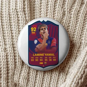 Mărţişoare Lamine Yamal tip insignă 7,5 cm cu design fotbalistic și culori vibrante