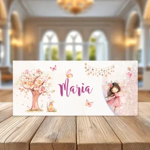 Plicuri de bani botez cu zâne din carton lucios, dimensiune 20x9 cm