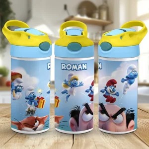 bidon de apă cu Strumfi personalizat cu nume pentru copii