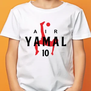 Tricou Air Yamal din bumbac 100% pentru copii și adulți, model sport cu imprimeu modern, disponibil în culorile negru și alb.