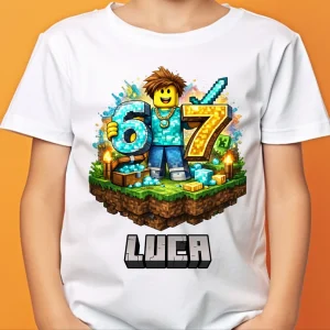Tricou Minecraft Six Seven personalizat pentru copii, regular fit, design gamer.
