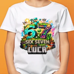 Tricou Six Seven Minecraft personalizat cu nume pentru copii, diverse culori, design modern