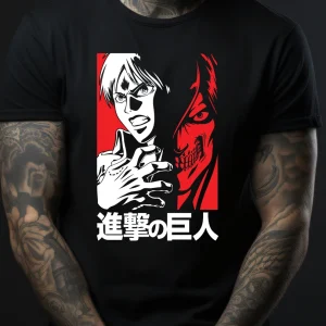 tricou Attack on Titan anime negru pentru copii și adulți