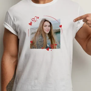 Tricou personalizat cu poză și inimioare, bumbac 100%, alb și negru