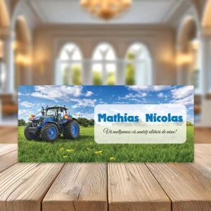 Plicuri de bani cu Tractor albastru pentru botez băieți