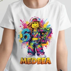 Tricou fetiţe Roblox Six Seven personalizat, diverse culori, regular fit
