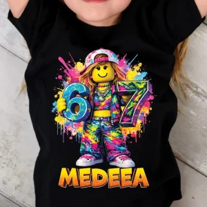 Tricou fetiţe Roblox Six Seven personalizat cu nume și design colorat