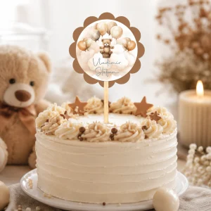 Beţişoare Candy Bar cu Ursuleţ şi baloane crem pentru decor botez şi candy bar elegant