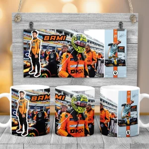 Cană Lando Norris Formula 1 personalizată cu nume şi design motorsport premium