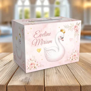 Cutie florală pentru plicuri de bani cu lebădă și fundal roz pastel
