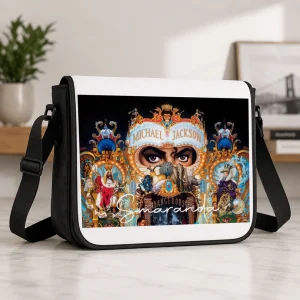Geantă Michael Jackson Dangerous personalizată cu nume, dimensiune 33x36 cm, accesoriu pentru fanii Michael Jackson