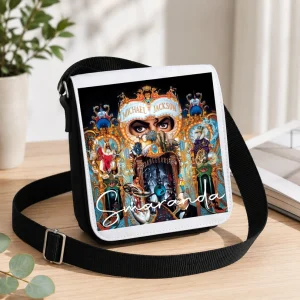Geantă Michael Jackson Dangerous personalizată cu nume, model 20x20cm, cu fermoar și imprimare color premium