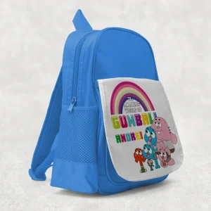 Ghiozdan Gumball personalizat cu nume pentru copii în culori roz şi albastru