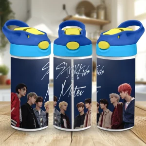 Sticlă cu pai Stray Kids personalizată cu vedere frontală și laterală