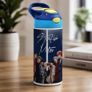 Sticlă cu pai Stray Kids personalizată FlipTop cu design K-pop și nume personalizat