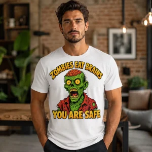 Tricou Zombies funny horror cu imprimeu zombie pe fundal alb