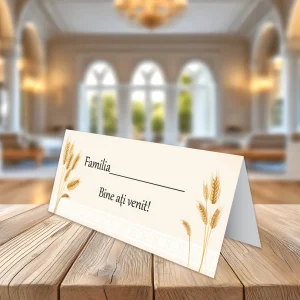 Plic de bani tradiţional pentru botez, crem, cu spice de grâu aurii