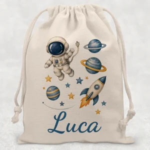 Săculeţ Astronaut personalizat cu nume, model spaţial pentru copii