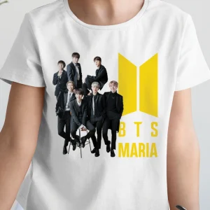 Tricou alb cu formaţia BTS personalizat cu nume pentru copii şi adulţi
