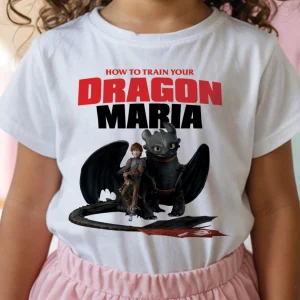 Tricou How To Train Your Dragon personalizat cu nume, bumbac 100%, cu Toothless și Hiccup pentru copii