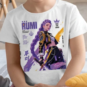 Tricou personalizat Rumi KPop Demon Hunters cu numele Maria, imprimat pe tricou alb din bumbac 100% pentru copii