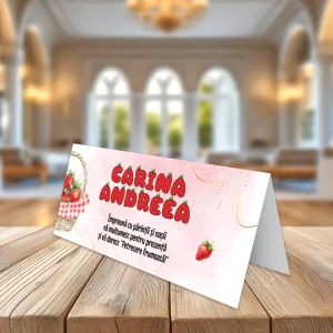Plic de bani pliat cu Căpşunica, personalizat pentru botez de fetiţă