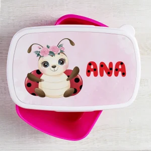 Caserolă cu Buburuză personalizată cu nume, 19x13 cm, pentru grădiniță sau școală