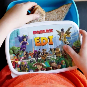 Lunch box Roblox personalizat cu nume, deschis, cu sandviș în interior