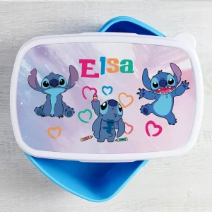 Lunchbox cu Stitch personalizat cu nume pentru grădiniță sau școală, dimensiune 19x13 cm