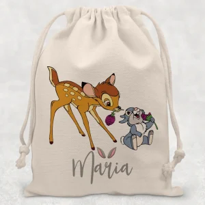 ăculeț personalizat cu Bambi şi Bocănilă, din material rezistent, pentru grădiniță