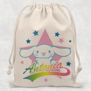 Săculeţ Cinnamoroll personalizat cu numele copilului pentru grădiniță, școală sau excursii