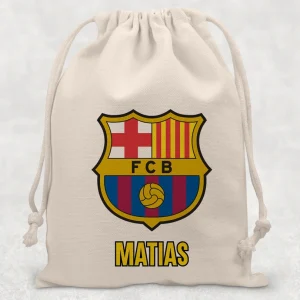 Săculeţ cu FC Barcelona personalizat cu nume, pentru grădiniță, școală sau activități sportive